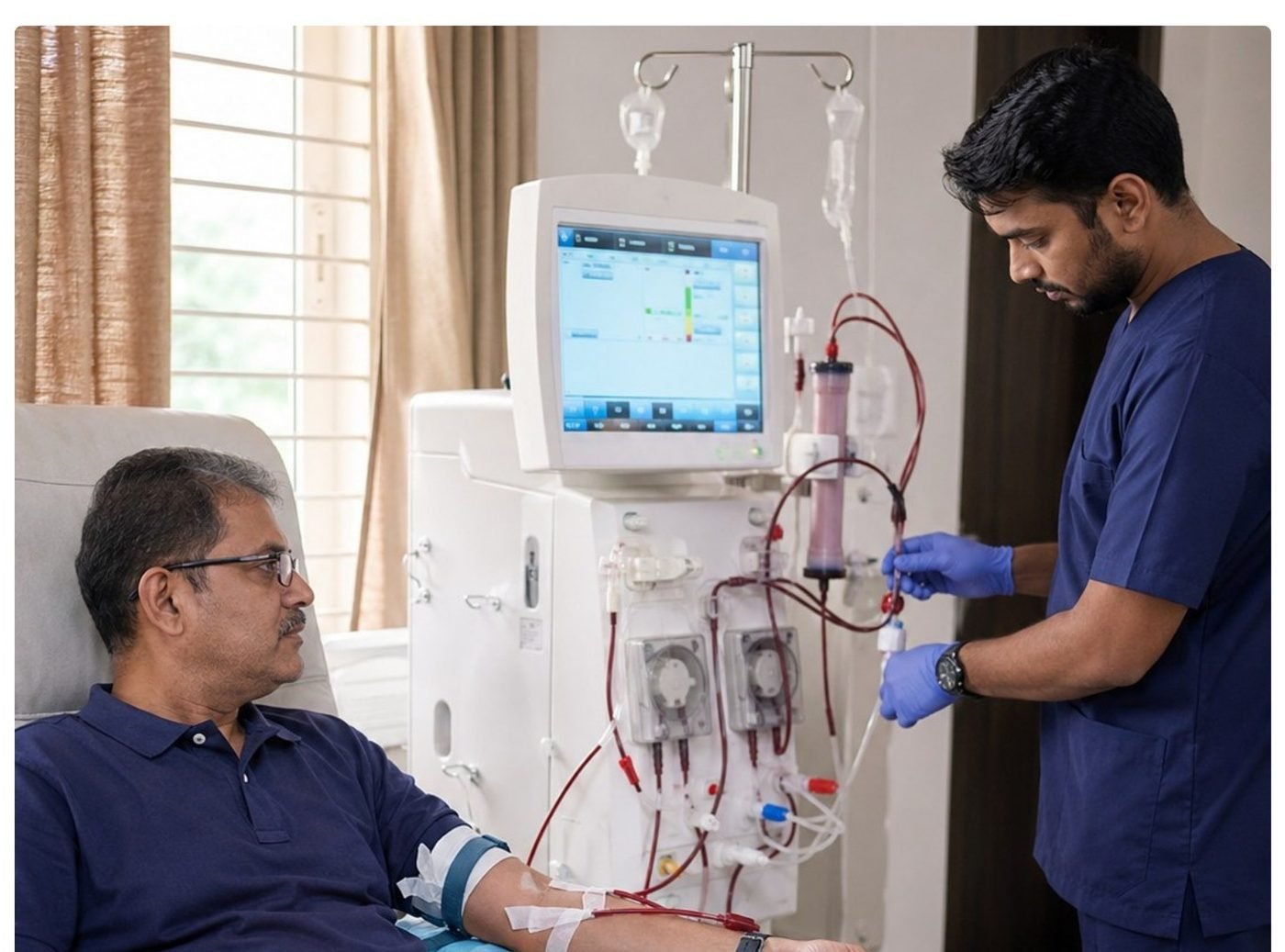 A home hemodialysis session on a Fresenius 4008S machine